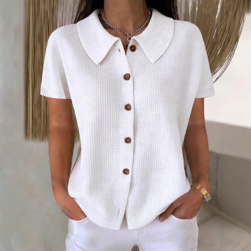Turn-Down Casual Loose Fit Short Sleeve Shirt - white