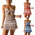 Striped Crochet-Look Cutout Mini Dress