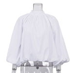 Puff-sleeved Backless Stand-collar Blouse