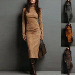 High Neck Long Sleeve Midi Dress