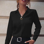 V-neck Long-sleeved Shirts -black