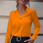V-neck Long-sleeved Shirts - orange