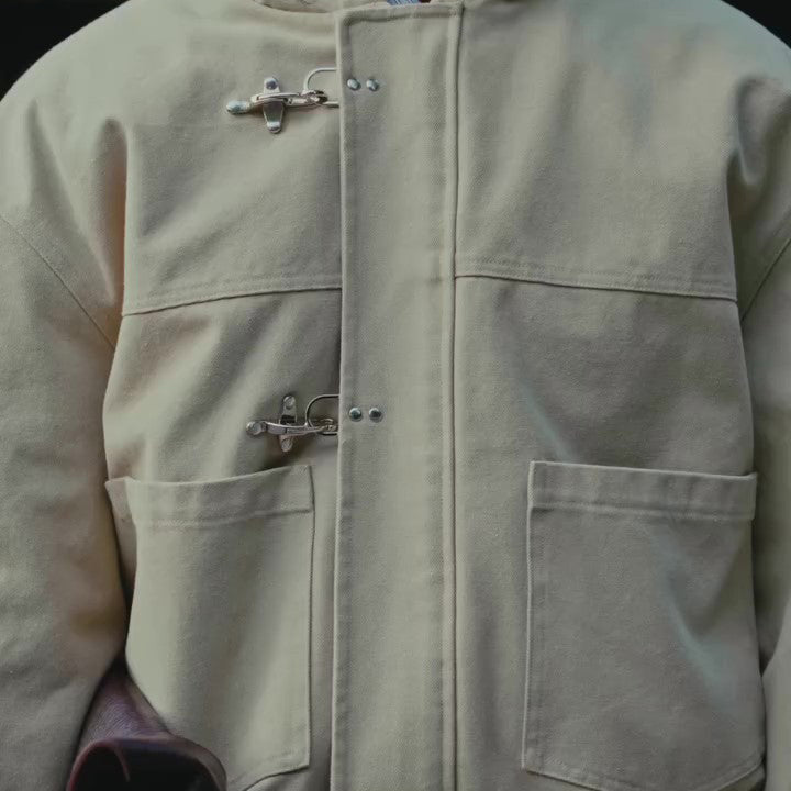 Beige Duffle Coat With Hood And Toggle Closure