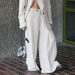 Beige Textured Three-piece Set With Oversized Blazer