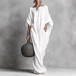 Relaxed Batwing Sleeve Maxi Dress with Pockets - white