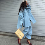 Light Blue Denim Oversized Shirt And Baggy Pants Set