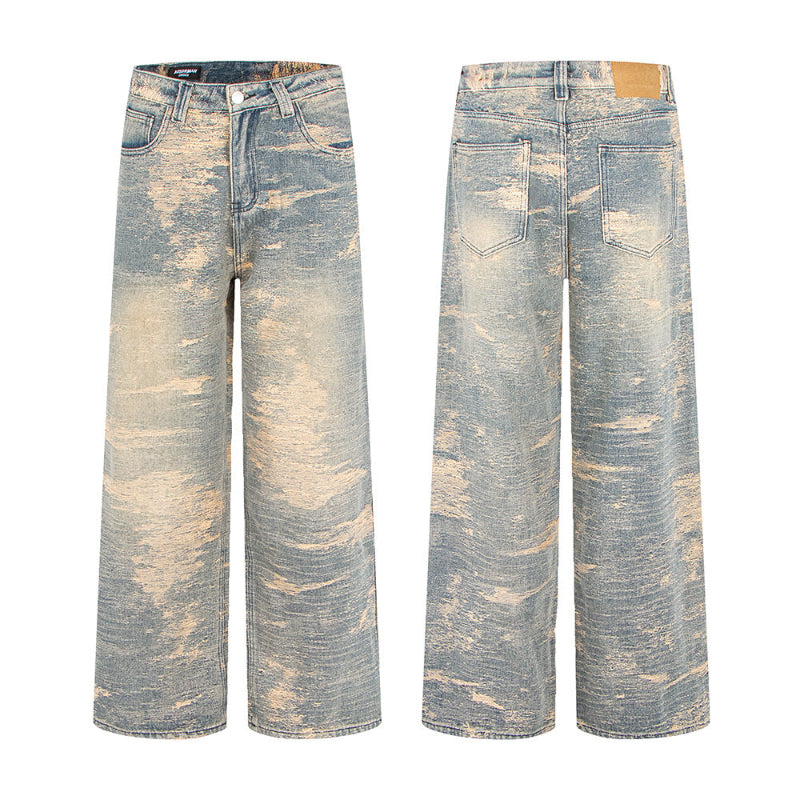 Washed Distressed Straight Loose Jeans