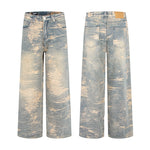 Washed Distressed Straight Loose Jeans