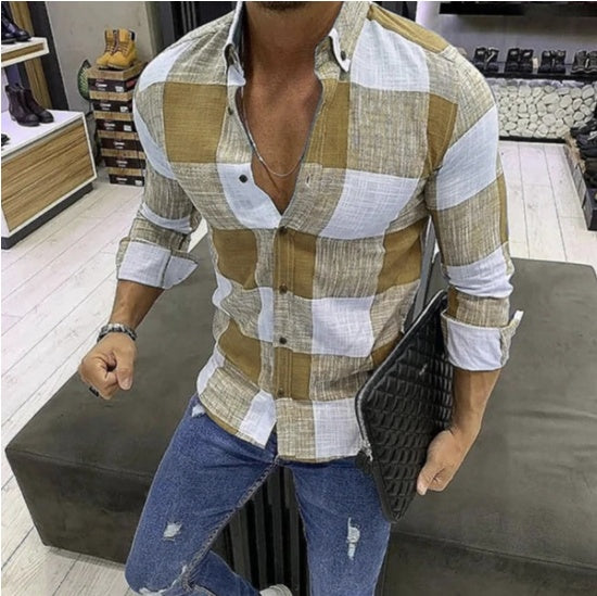Men's Bold Windowpane Plaid Check Button-Down Long-Sleeve Casual Shirt — 5 Colours
