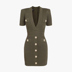 Knitted Short Sleeved V-neck Dress