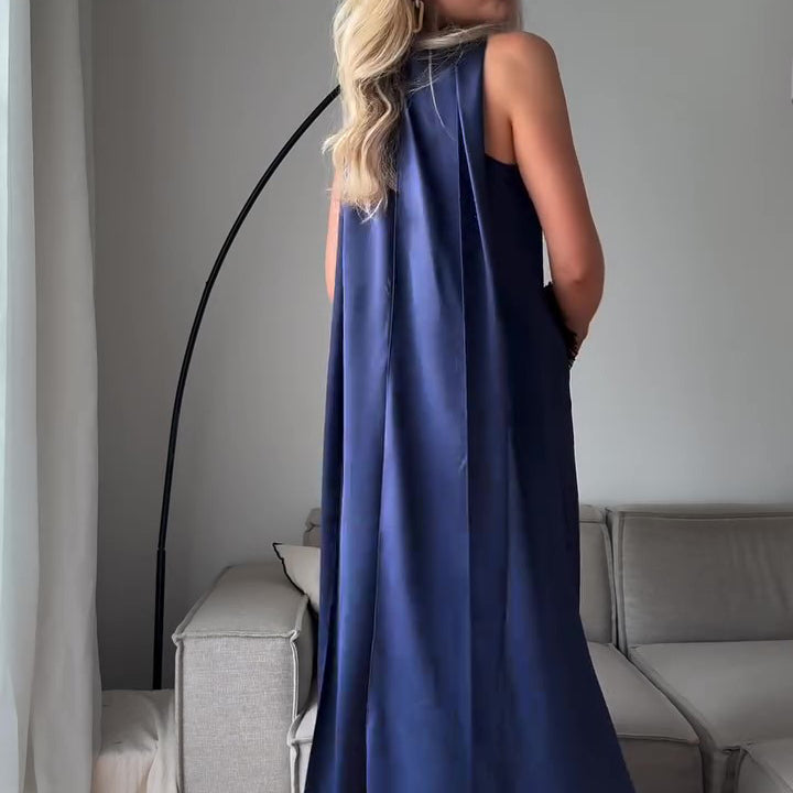 Royal Blue Satin Sleeveless Maxi Dress