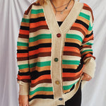 Contrast Stripes Button Up Long Sleeve Cardiganrunwayfashonista.com