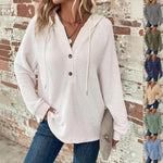 Long-sleeved Drawstring V-neck Hooded Sweater - white