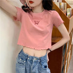 Chic Cartoon Slim Fit Short Sleeve Top - Pink