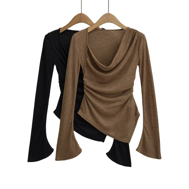 Swing collar one shoulder long sleeved T-shirt