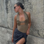 Mesh splicing hanging neck top