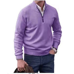 Zipper Stand Collar Knitted Sweater - purple