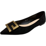 Flat Pointed Toe Metal Buckle Retro Shoes - runwayfashionista.com