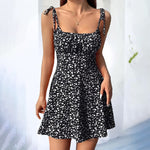 Floral Spaghetti Strap Sleeveless Tie Shoulder Ruffle Summer Boho Mini Dresses