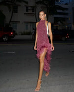 Shiny Mock Turtleneck Halter Dresses