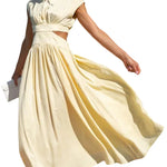 High Neck Side Cut-Out Pleated Midi Dress