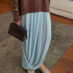 Pleated Draped Maxi Skirt - blue