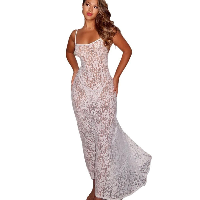 Lace See Through Midi Dress
