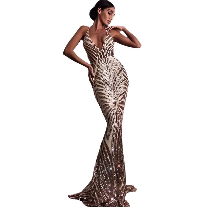 Elegant Deep V Neck Maxi Dresses - runwayfashionista.com
