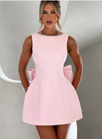 Big-Bowed Pearls Backless Mini Dress