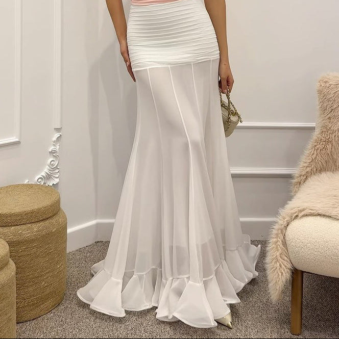 Ruffled Pleated Maxi Skirt