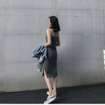Chic Mid-Length A-Line Strap Dress - grey