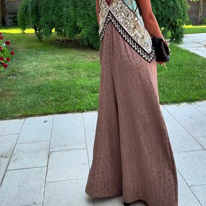 Ethnic Print Paneled Sleeveless Wide-Leg Jumpsuit