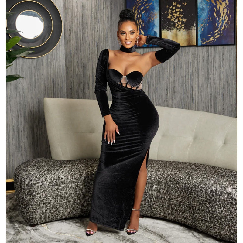 Strapless Long Sleeve Maxi Dress - Black