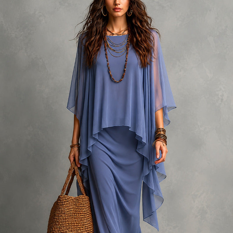 Sleeveless Vest Dress Two-piece Set -- blue
