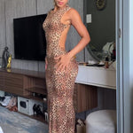 Backless Leopard Print Maxi Dress