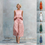 Round Neck Sleeveless Top And Loose Wide-leg Pants