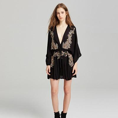 Bohemian V-neck Embroidered Dress