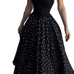 Black Polka Dot Strapless Fitted Bodice A-Line Maxi Dress