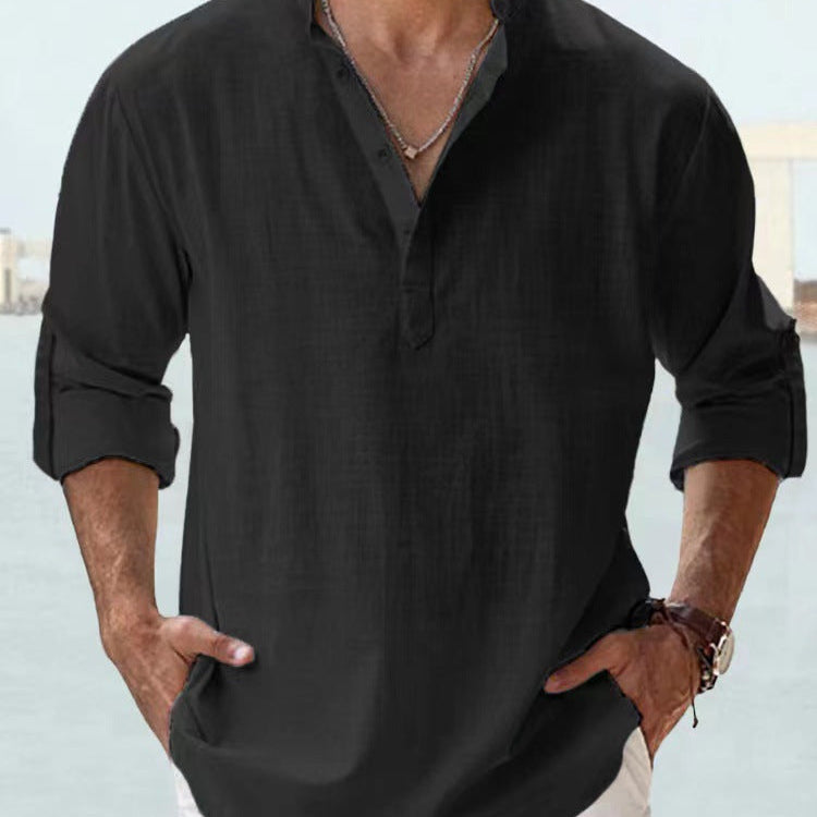 Casual Cotton Linen Shirt - black