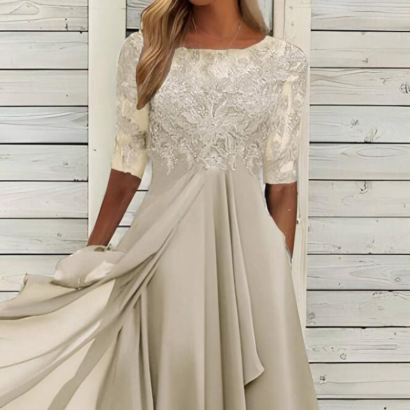 Elevate Your Presence: The Elegant Chiffon Lace Hollow-Out Maxi Dress