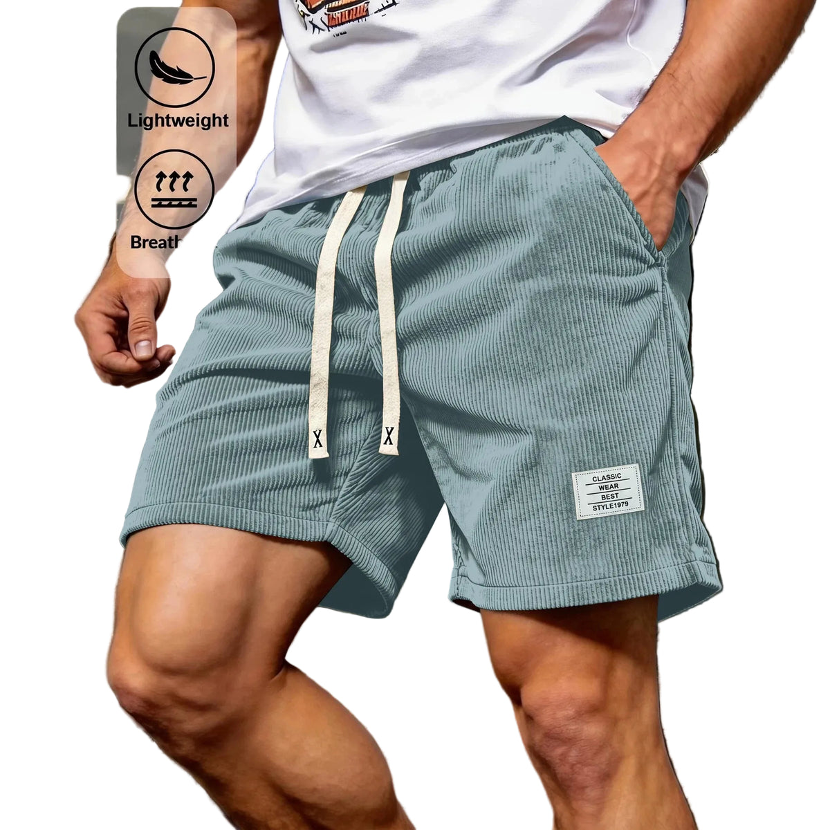 Men's Corduroy Drawstring Shorts - light blue