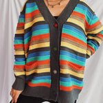 Contrast Stripes Button Up Long Sleeve Cardiganrunwayfashonista.com