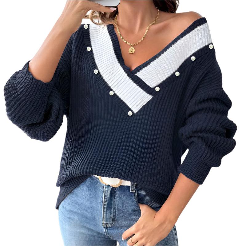 V-neck loose sweater -runwayfashionista.com