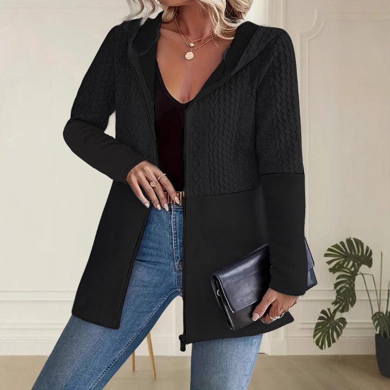 Ripple-Panel Loose Hooded Jacket