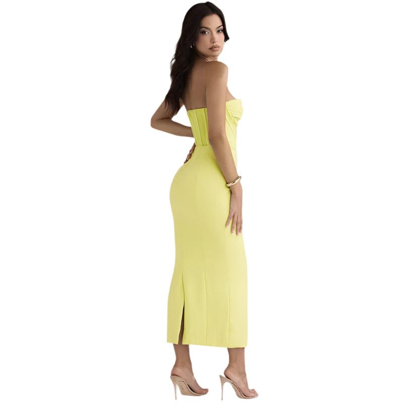 Strapless Back Slit Tight Dress