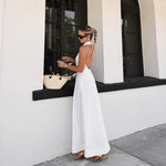 White Cotton Sleeveless Halter Maxi Dress