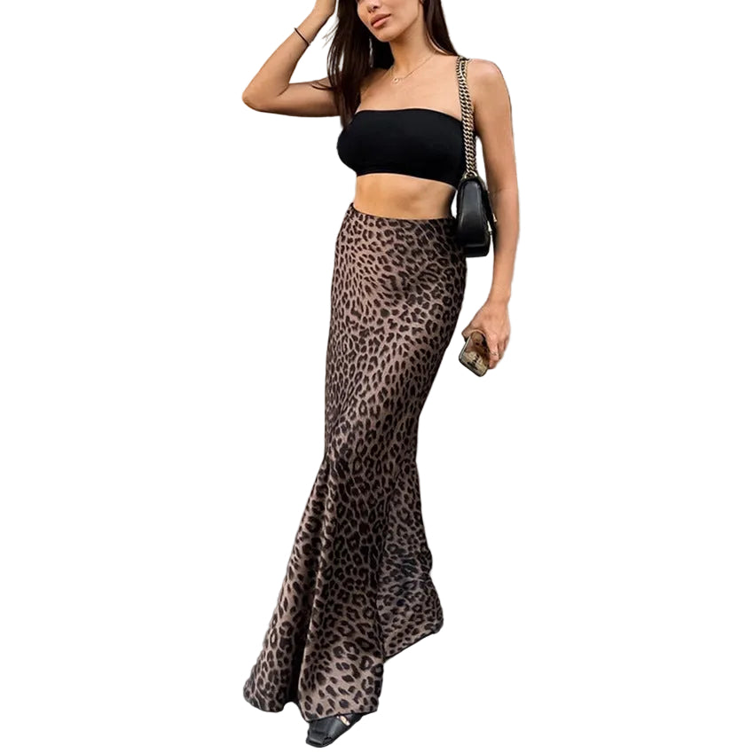 Leopard Print Mermaid Maxi Skirt