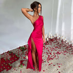 One-shoulder Backless Slit Maxi Dress - red