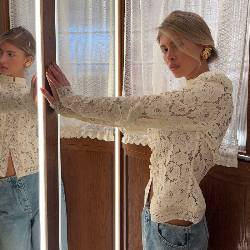 Lace Panel Long Sleeve Shirt