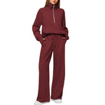 Half Zip Long Sleeve Sweatshirt And Wide Leg Pants Set